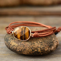 bracelet femme en pierre naturelle oeil de tigre et cuir