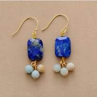 boucles d'oreilles femme de lithothérapie en pierres fines de lapis lazuli et amazobite