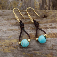 boucles d'oreilles femme en pierre howlite turquoise et cuir