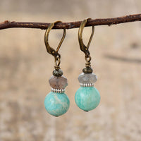 boucles d'oreilles en pierres naturelles d'amazonite et de labradorite