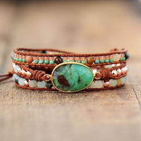 bracelet femme en cristaux de jade, amazonite et cuir