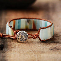 bracelet femme de lithothérapie en amazonite et cuir