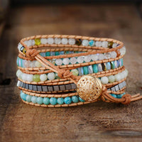 bracelet femme de lithothérapie en amazonite et cuir