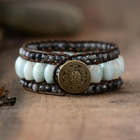 bracelet femme de lithothérapie en amazonite et cuir