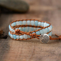 bracelet femme lithothérapie en amazonite et cuir