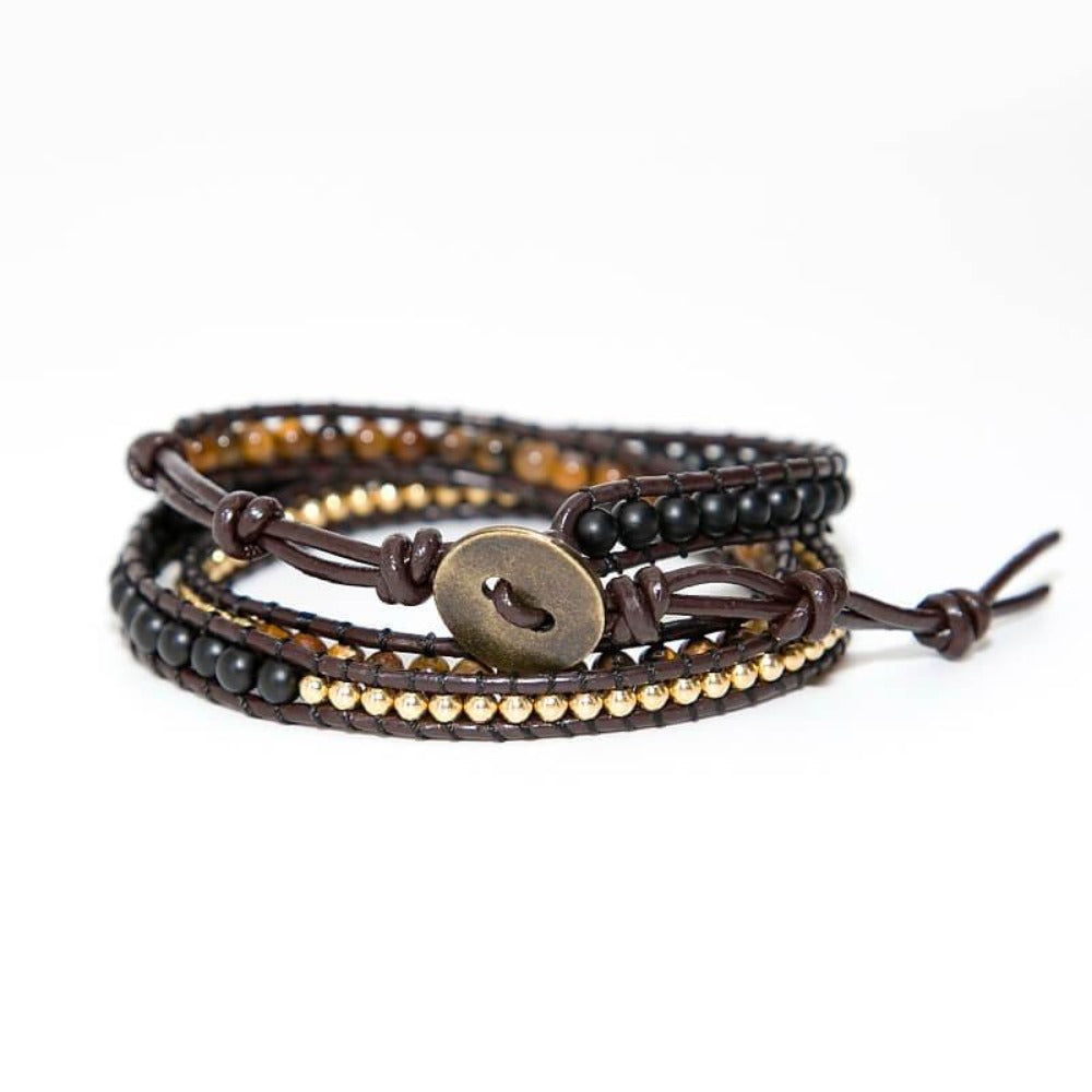 Bracelet Maya : onyx et cuir