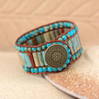 bracelet femme en pierres naturelles d'agate, de jaspe et cuir