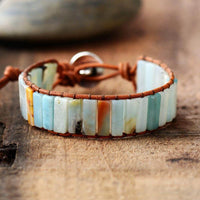 bracelet femme en pierres naturelles d'amazonite et cuir