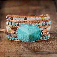bracelet femme en pierres naturelles amazonite et cuir