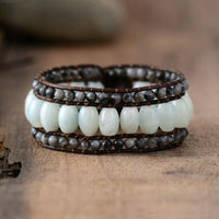 bracelet femme en pierres naturelles d'amazonite et cuir
