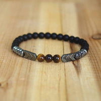 bracelet homme en pierres naturelles de lithothérapie oeil de tigre, hématite et onyx