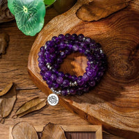 bracelet mala tibétain en pierre naturelle d'améthyste