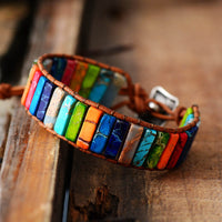 bracelet mixte en pierres naturelles de jaspe et cuir