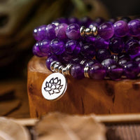 collier mala en cristaux d'améthyste