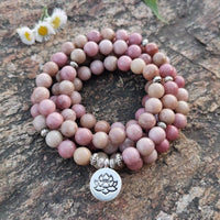 collier mala en pierres naturelle de rhodonite