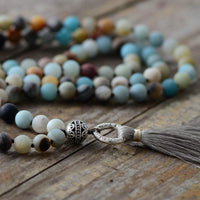 mala tibétain de lithothérapie en amazonite naturelle