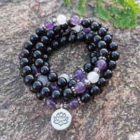 mala tibétain de lithothérapie en onyx et améthyste