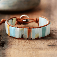 bracelet femme en pierres naturelles amazonite et cuir