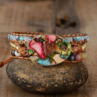 bracelet femme en pierres naturelles de jaspe et cuir