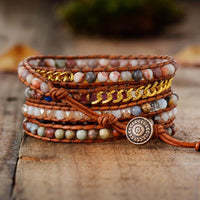 bracelet pour femme en pierre naturelle de rhodonite et cuir