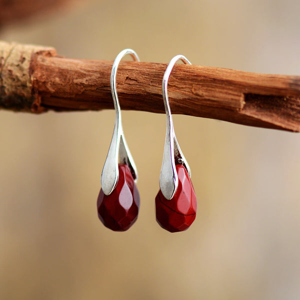 boucles d'oreilles femme en pierres naturelles de jaspe rouge