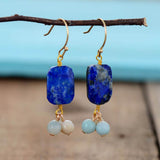 boucles d'oreilles femme en pierres naturelles de lapis-lazuli et amazonite