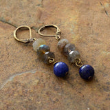 boucles d'oreilles femme en pierres naturelles de lapis-lazuli et labradorite