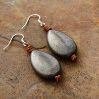 boucles d'oreilles femme en pierres naturelles de pyrite