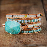 bracelet femme en cristaux amazonite et cuir