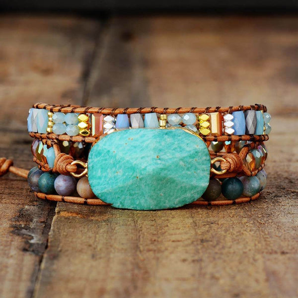 bracelet femme en pierres naturelles d'amazonite et cuir