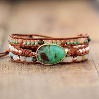 bracelet femme en cristaux de jade, amazonite et cuir 