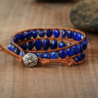 bracelet femme en cristaux de lapis lazuli et cuir