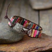 bracelet femme en gemmes de jaspe et cuir