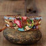 bracelet femme en pierre naturelle de jaspe et cuir