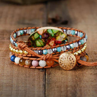 bracelet pour femme en pierres naturelles de jaspe et cuir