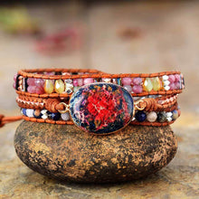 bracelet pour femme en jaspe, tourmaline rose et cuir