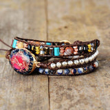 bracelet pour femme en pierres naturelles de lithothérapie, jaspe, tourmaline rose et cuir