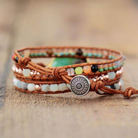 bracelet femme delithothérapie en jade, amazonite et cuir