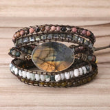 bracelet femme en pierres naturelles de labradorite et cuir