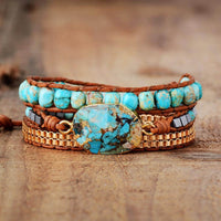 bracelet femme de lithothérapie en turquoise, jaspe et cuir