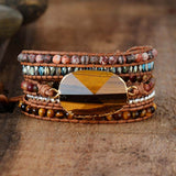 bracelet femme en pierres naturelle d'oeil de tigre, jaspe et cuir