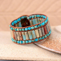 bracelet femme en pierre naturelle d'agate, de jaspe et cuir