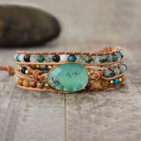 bracelet femme en pierre naturelle de jade, jaspe et cuir