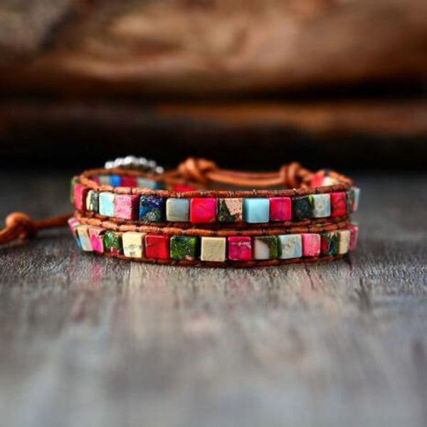 Bracelet Lakota : jaspe et cuir