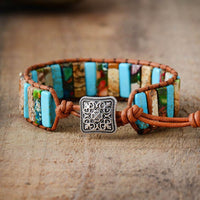 bracelet femme en pierre naturelle de jaspe, turquoise et cuir