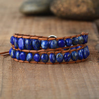 bracelet femme en pierre naturelle de lapis lazuli et cuir
