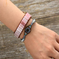 bracelet femme en pierre naturelle en opale rose et cuir