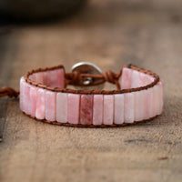 bracelet femme en pierres fines d'opale rose et cuir