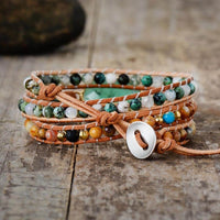bracelet femme en pierres de lave, jade,jaspe et cuir