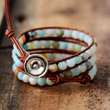 bracelet femme en pierres naturelles d'amazonite et cuir
